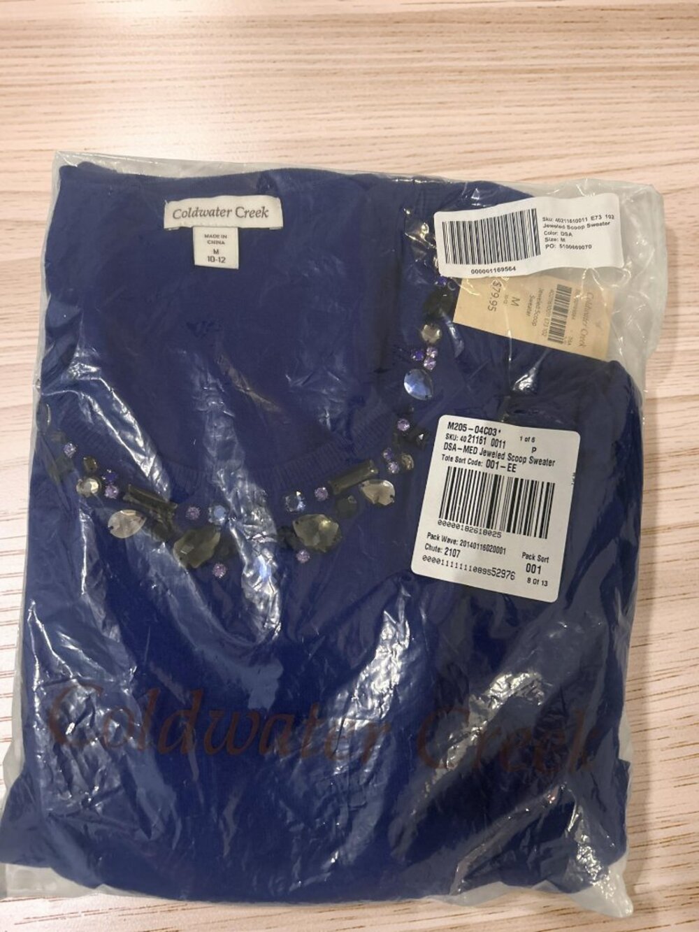 NWT Coldwater Creek Jeweled Scoop Neck Sweater Royal Cobalt Blue Medium M (10-12